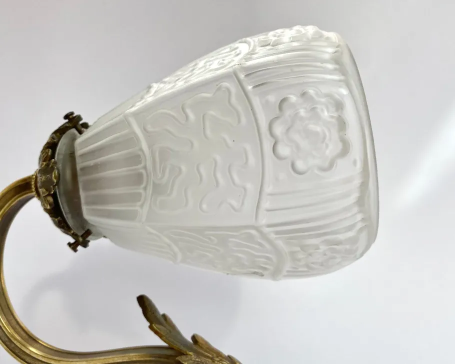 Best Pamono Bronze Sconce with White Glass Lampshade, France, 1930s