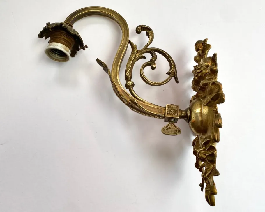 Best Pamono Bronze Sconce with White Glass Lampshade, France, 1930s