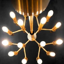 Clearance Pamono Brutalist Chandelier in Brass with 16 Arms by Angelo Brotto for Esperia, Italy, 1960s