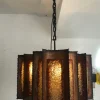 Clearance Pamono Brutalist Hanging Lantern in Copper and Cackle Glass by Accolay of France, 1969