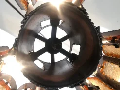 Clearance Pamono Brutalist Hanging Lantern in Copper and Cackle Glass by Accolay of France, 1969