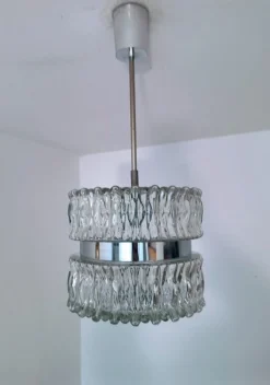 Clearance Pamono Brutalist Ice Glass Pendant Light from Kaiser-Leuchten, Germany, 1970s