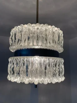 Clearance Pamono Brutalist Ice Glass Pendant Light from Kaiser-Leuchten, Germany, 1970s