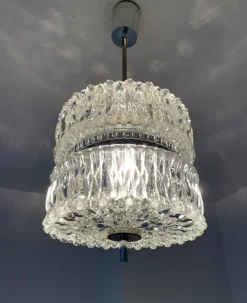 Clearance Pamono Brutalist Ice Glass Pendant Light from Kaiser-Leuchten, Germany, 1970s