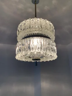 Clearance Pamono Brutalist Ice Glass Pendant Light from Kaiser-Leuchten, Germany, 1970s
