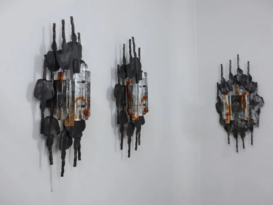 Best Pamono Brutalist Murano Glass Strips Sconces, Italy, 1970s, Set of 3