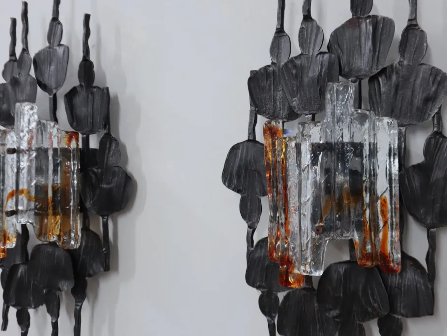 Best Pamono Brutalist Murano Glass Strips Sconces, Italy, 1970s, Set of 3