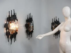 Best Pamono Brutalist Murano Glass Strips Sconces, Italy, 1970s, Set of 3