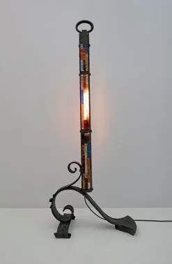 Pamono Brutalist Wrought Iron and Colored Raw Glass Floor Lamp from Poliarte, Italy, 1960s