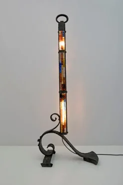 Pamono Brutalist Wrought Iron and Colored Raw Glass Floor Lamp from Poliarte, Italy, 1960s