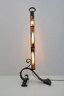 Pamono Brutalist Wrought Iron and Colored Raw Glass Floor Lamp from Poliarte, Italy, 1960s