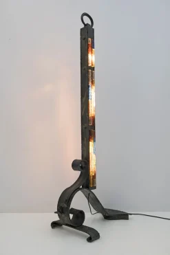 Pamono Brutalist Wrought Iron and Colored Raw Glass Floor Lamp from Poliarte, Italy, 1960s
