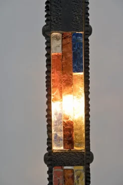 Pamono Brutalist Wrought Iron and Colored Raw Glass Floor Lamp from Poliarte, Italy, 1960s