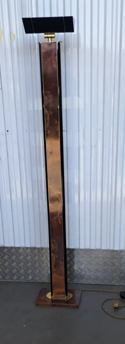 Hot Pamono Burl Wood and Brass Floor Lamp from Relco Milano, 1975