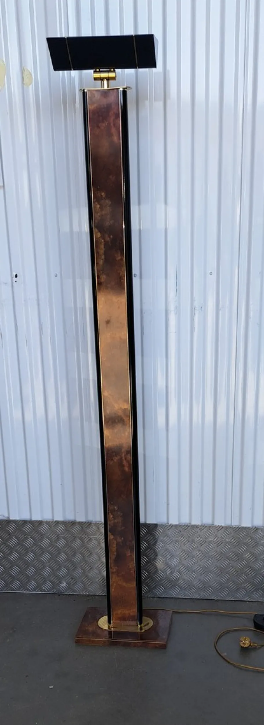 Hot Pamono Burl Wood and Brass Floor Lamp from Relco Milano, 1975