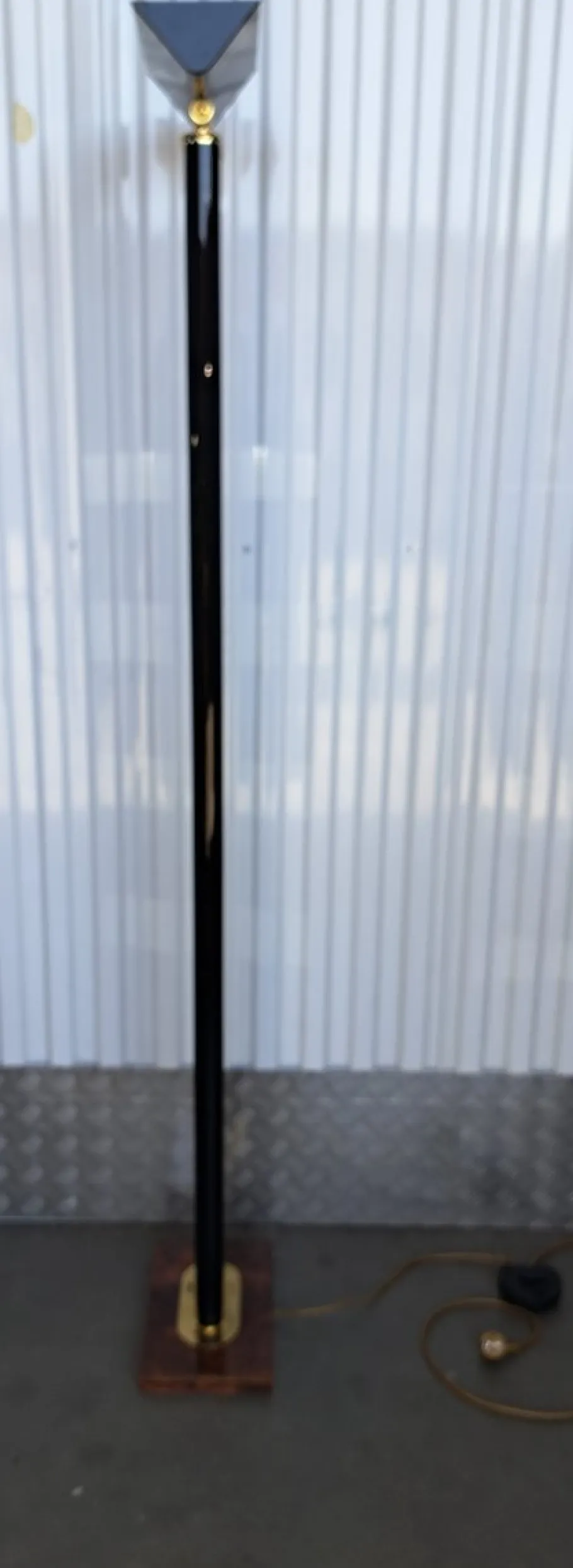 Hot Pamono Burl Wood and Brass Floor Lamp from Relco Milano, 1975