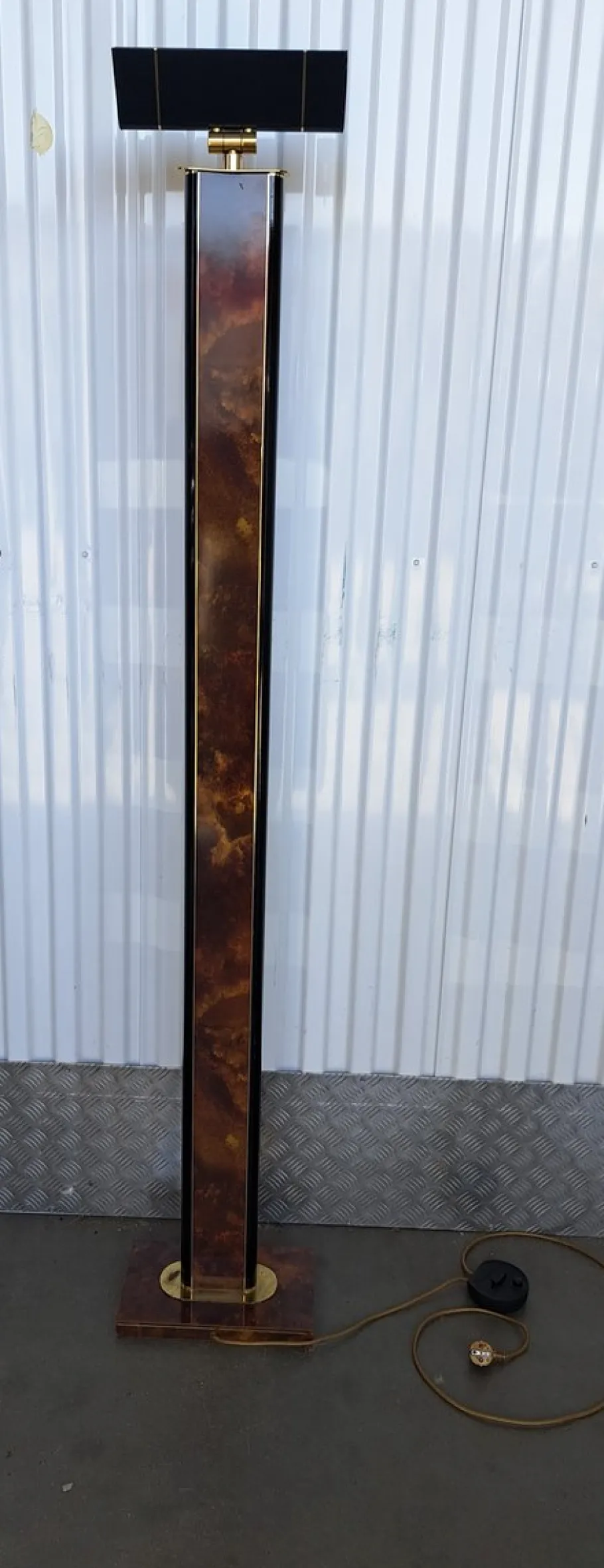 Hot Pamono Burl Wood and Brass Floor Lamp from Relco Milano, 1975