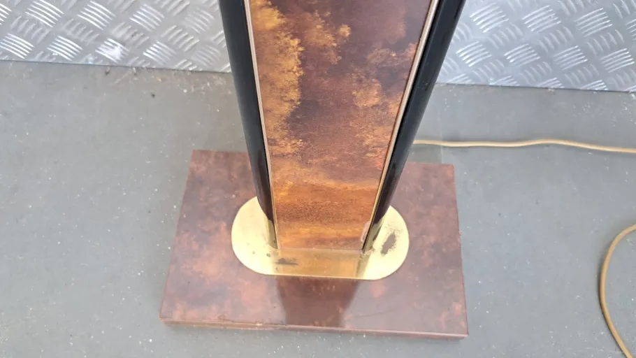 Hot Pamono Burl Wood and Brass Floor Lamp from Relco Milano, 1975