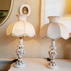 Best Pamono Capodimonte Porcelain Table Lamps with Small Pink Roses, Set of 2