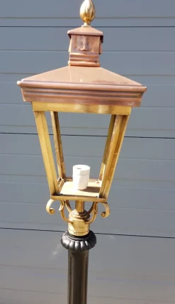 Pamono Cast Iron Lamp Post with Copper Square Lantern