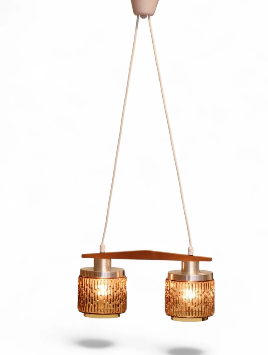 Clearance Pamono Ceiling Lamp with Amber Glass Shades, 1960s
