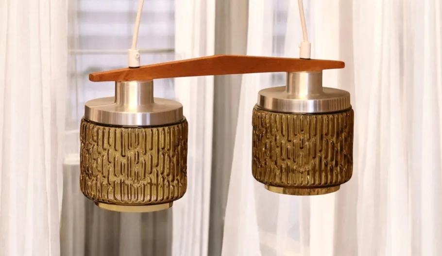 Clearance Pamono Ceiling Lamp with Amber Glass Shades, 1960s