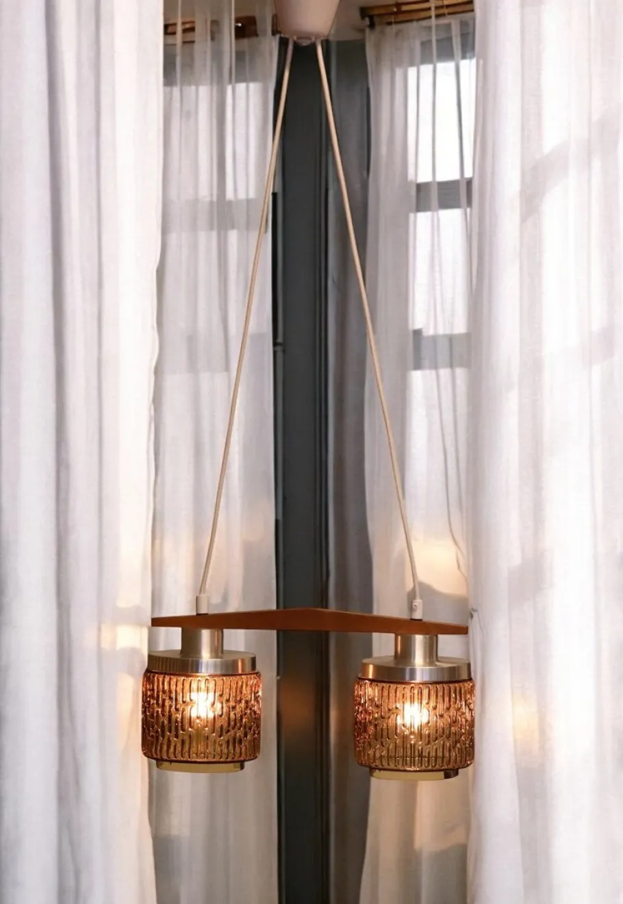 Clearance Pamono Ceiling Lamp with Amber Glass Shades, 1960s