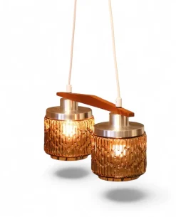 Clearance Pamono Ceiling Lamp with Amber Glass Shades, 1960s