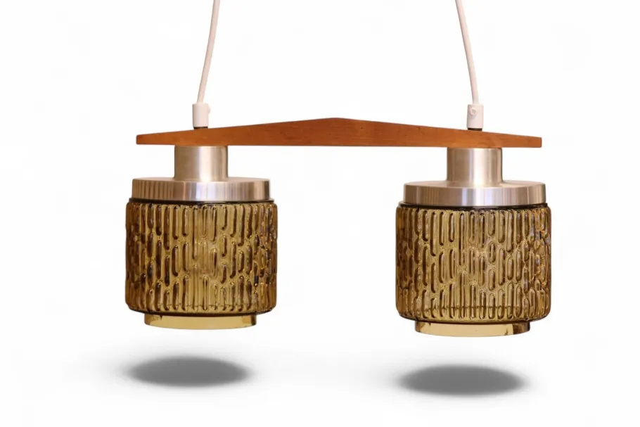 Clearance Pamono Ceiling Lamp with Amber Glass Shades, 1960s