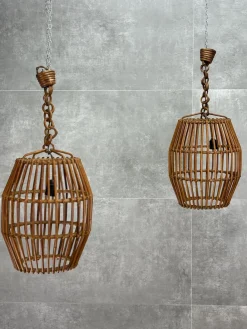 Clearance Pamono Ceiling Lamps in Wicker, 1950s, Set of 2