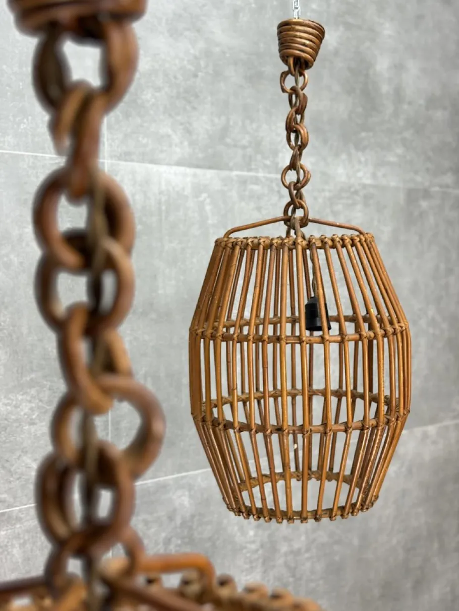 Clearance Pamono Ceiling Lamps in Wicker, 1950s, Set of 2