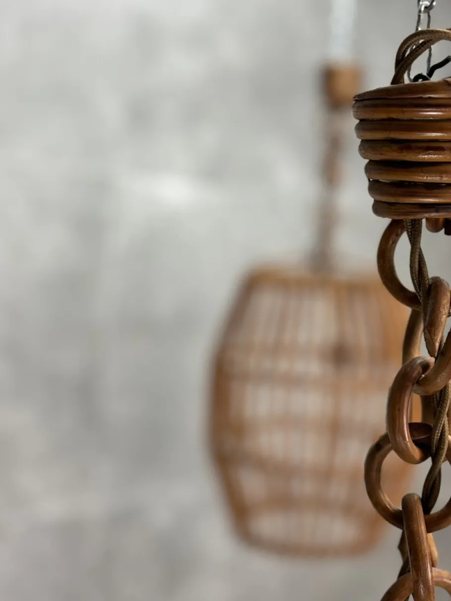 Clearance Pamono Ceiling Lamps in Wicker, 1950s, Set of 2