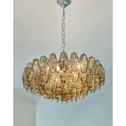 Clearance Pamono Chandelier with Fume Poliedri Murano Glass by Simoeng