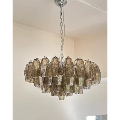 Clearance Pamono Chandelier with Fume Poliedri Murano Glass by Simoeng