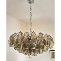 Clearance Pamono Chandelier with Fume Poliedri Murano Glass by Simoeng
