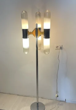New Pamono Chrome and Murano Glass Floor Lamp from Mazzega, 1970s