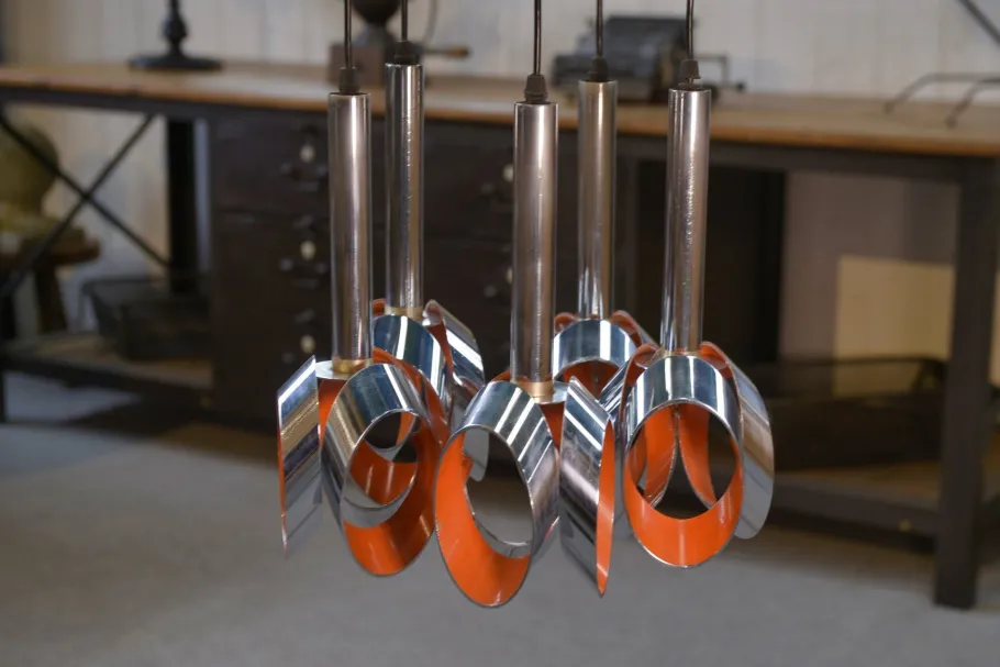 Clearance Pamono Chrome Metal Cascade Pendant Light from Massive Lighting, 1960s