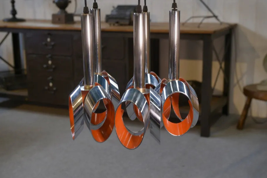 Clearance Pamono Chrome Metal Cascade Pendant Light from Massive Lighting, 1960s