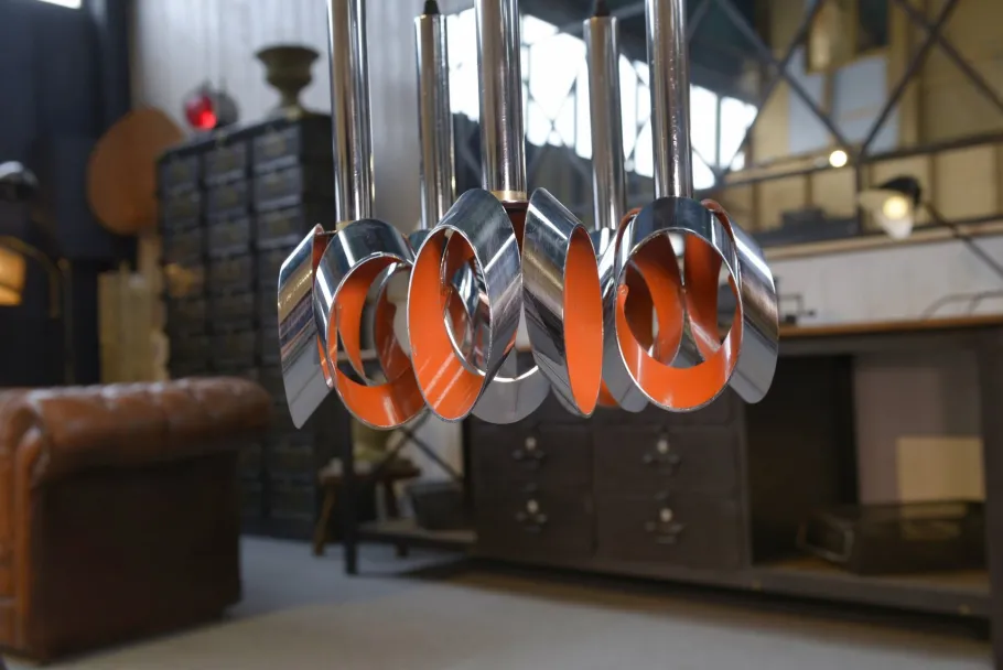 Clearance Pamono Chrome Metal Cascade Pendant Light from Massive Lighting, 1960s