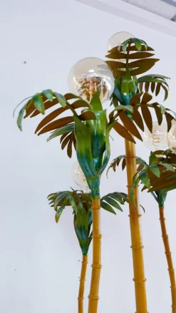 Clearance Pamono Colored Metal Palm Tree Floor Lamp with Wooden Stand, Italy, 1970s