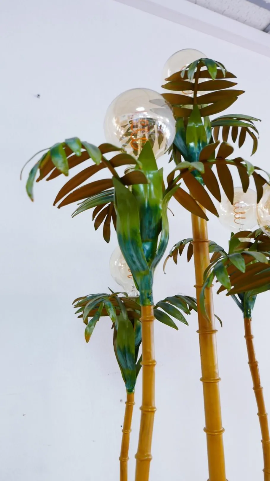 Clearance Pamono Colored Metal Palm Tree Floor Lamp with Wooden Stand, Italy, 1970s