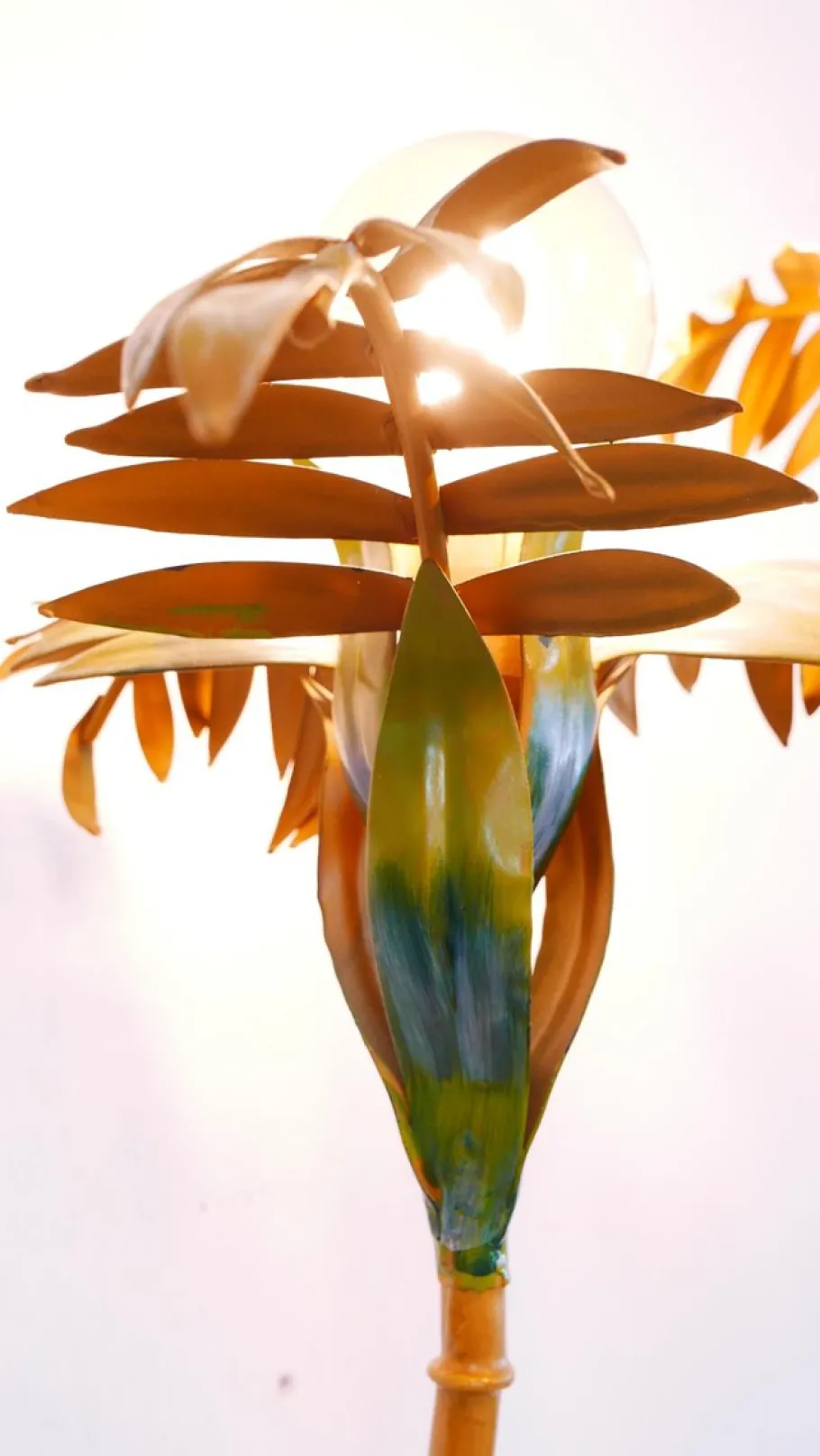 Clearance Pamono Colored Metal Palm Tree Floor Lamp with Wooden Stand, Italy, 1970s