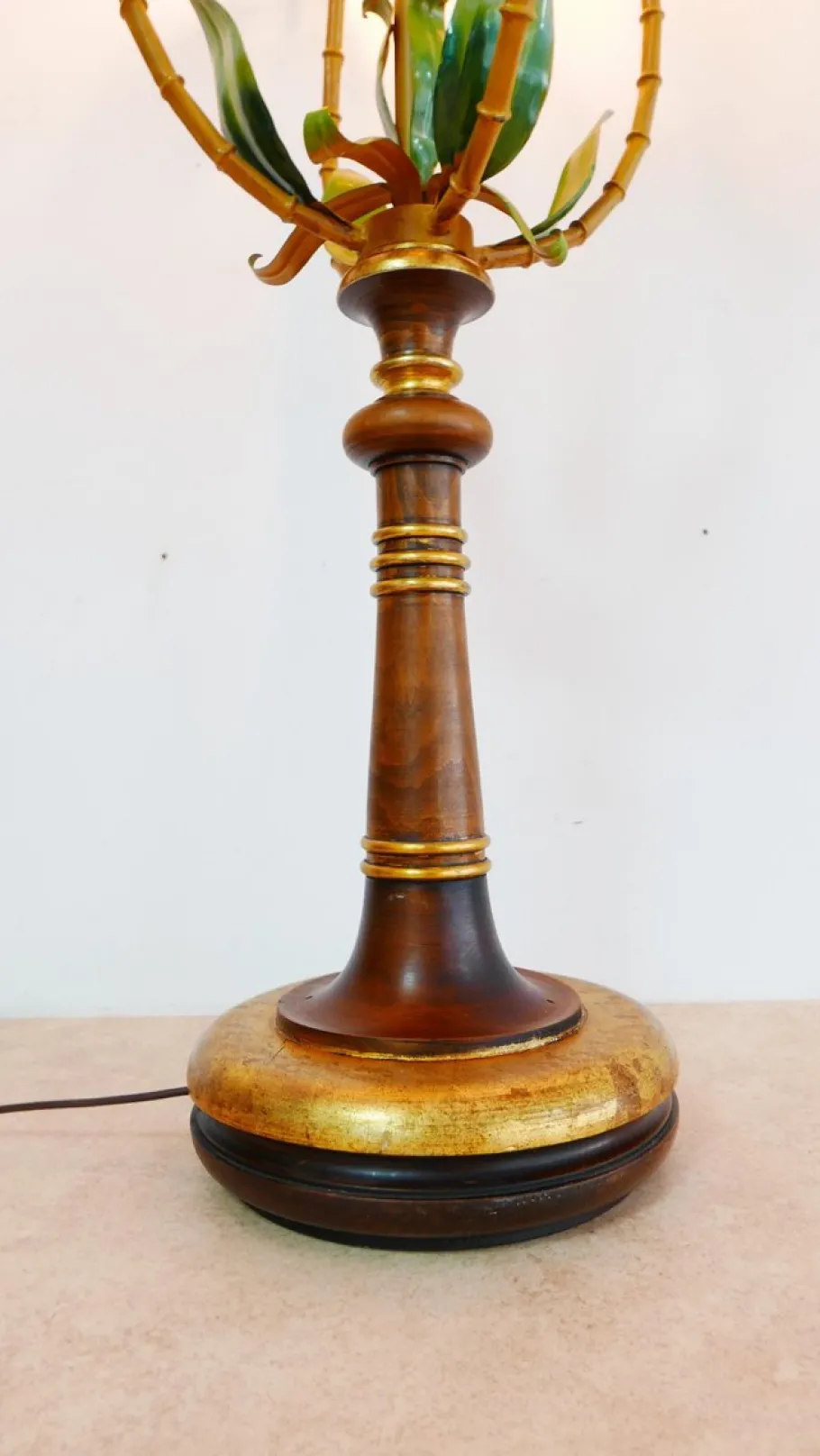 Clearance Pamono Colored Metal Palm Tree Floor Lamp with Wooden Stand, Italy, 1970s