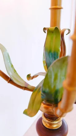 Clearance Pamono Colored Metal Palm Tree Floor Lamp with Wooden Stand, Italy, 1970s