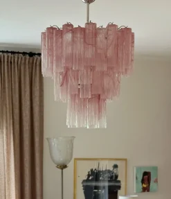 Best Pamono Colorful Murano Chandeliers in Pink Marbled Glass, Set of 2