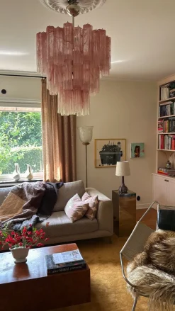 Best Pamono Colorful Murano Chandeliers in Pink Marbled Glass, Set of 2