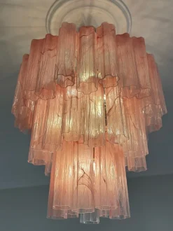 Best Pamono Colorful Murano Chandeliers in Pink Marbled Glass, Set of 2