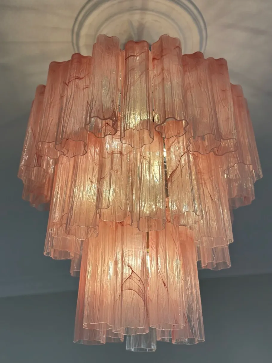 Best Pamono Colorful Murano Chandeliers in Pink Marbled Glass, Set of 2