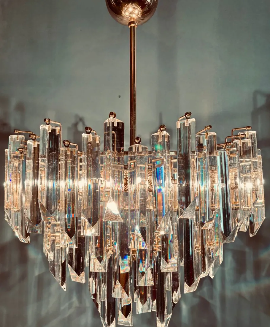 Best Pamono Cristal Triedri Murano Glass Chandelier by Paolo Venini for Venini, 1980s