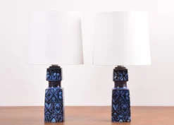 Clearance Pamono Danish Modern Blue and Black Table Lamps by Nils Thorsson for Royal Copenhagen and Fog & Mørup, 1970s, Set of 2